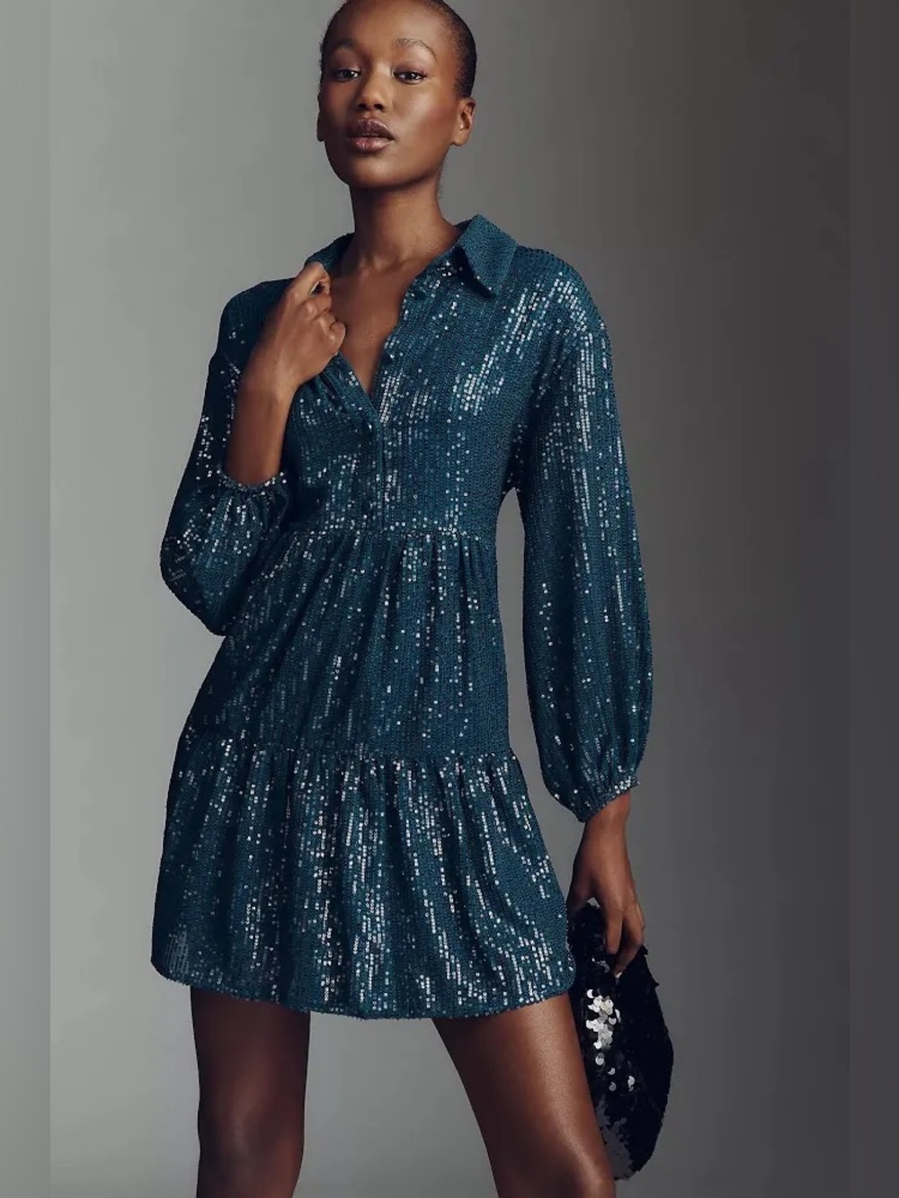 Maeve -The Bettina Tiered Mini Shirt Dress - Emerald Green - Sz Med - NWT